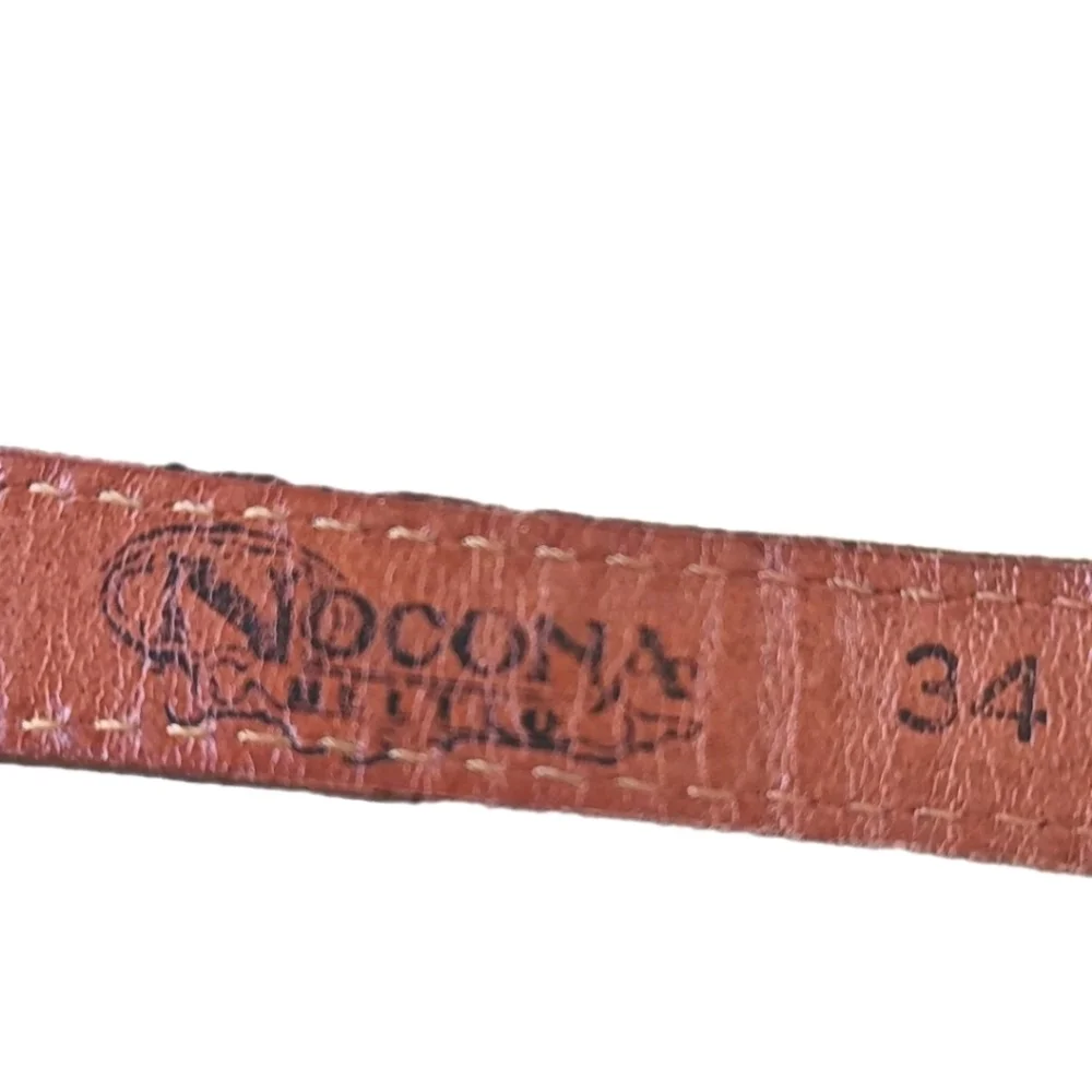 Vtg Nocona Hand Crafted Braided Brown Leather Belt Sz 34 Western Etched Buckle